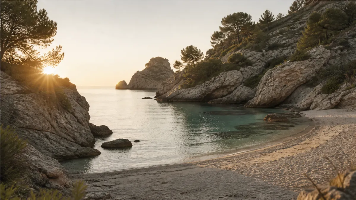 Quiet Mallorca cala at sunrise for low-crowd proposal timing