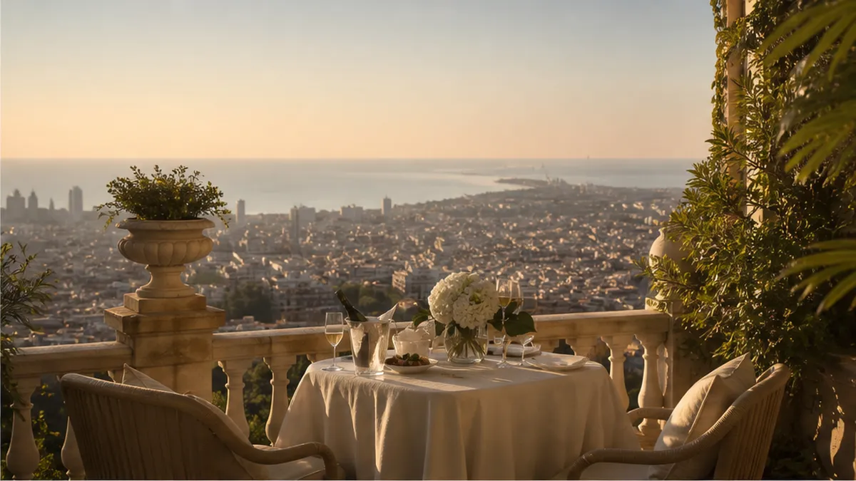 Private Barcelona sea-view terrace at dawn for a discreet proposal vibe